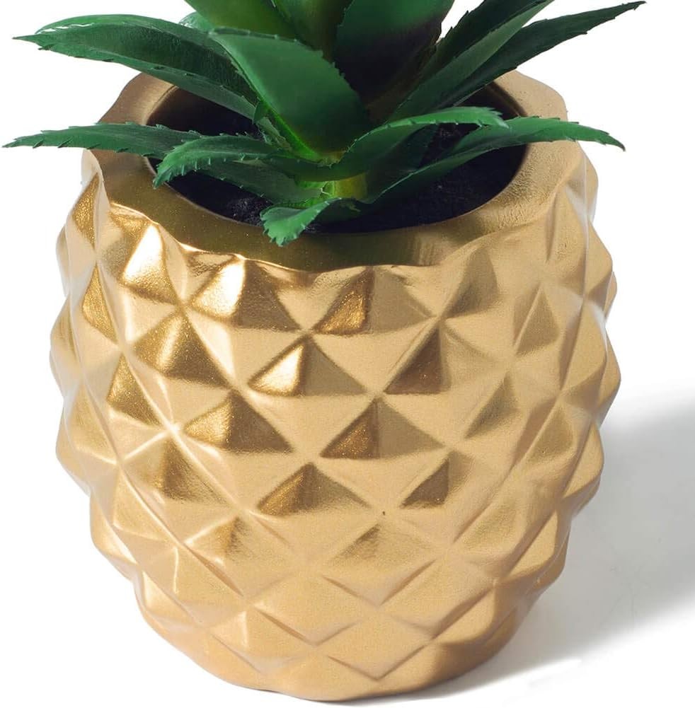 Artificial Succulent Pineapple Room Decor - House Greenery for Hotel Restaurant Home Office Kitchen Table (01 Gold)