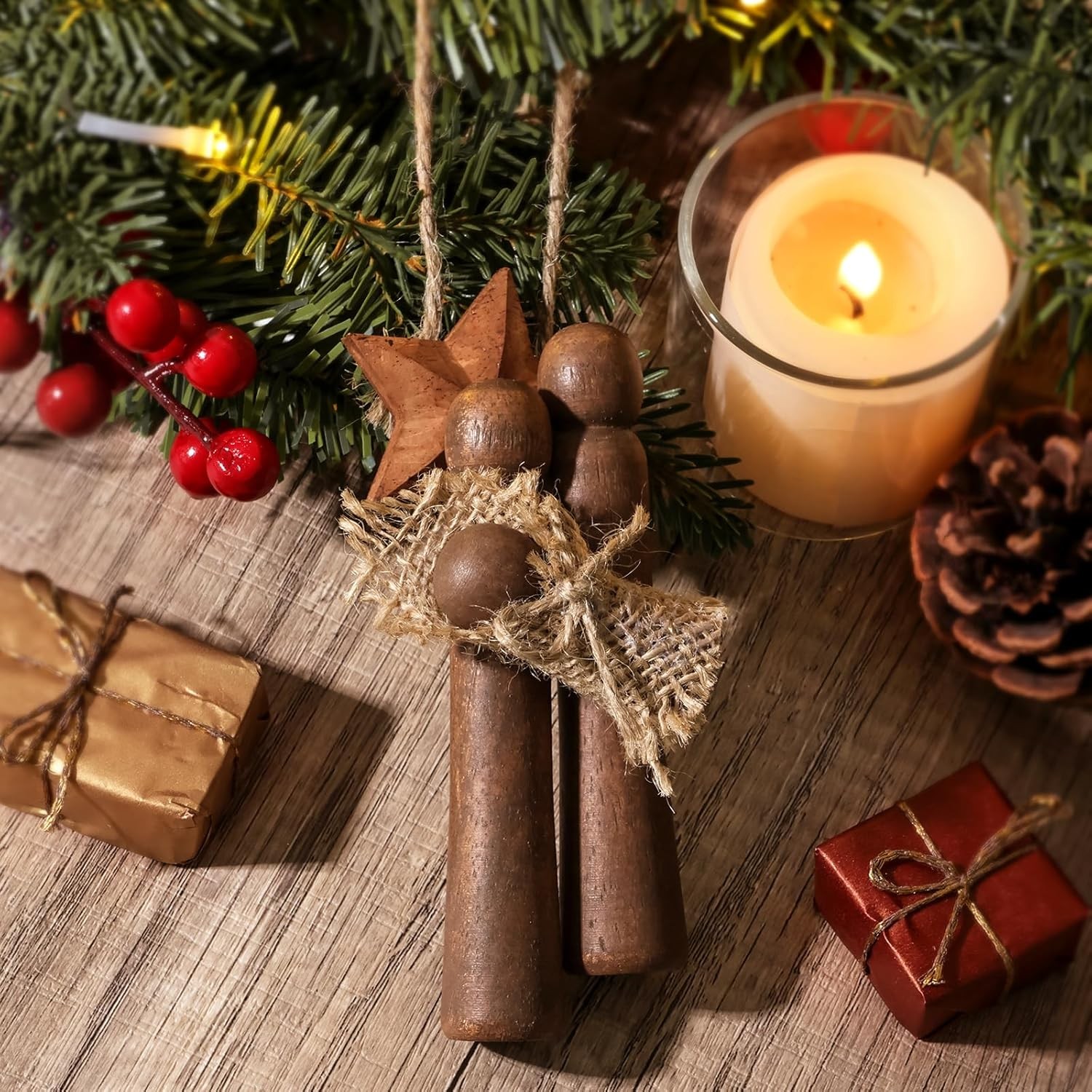 Christmas Decorations Indoor Decor: Rustic Wood Holy Family Christmas Tree Decoration, Saint Joseph, Jesus and Saint Mary Figurine, Wooden Hanging Ornaments for Home Office Tree Garland